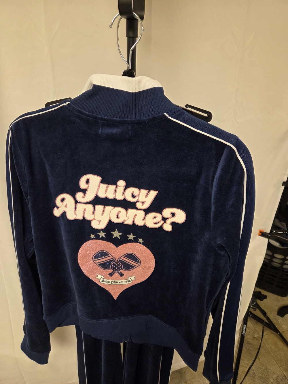 Juicy Couture Navy Velour 'Juicy Anyone?' Track Jacket